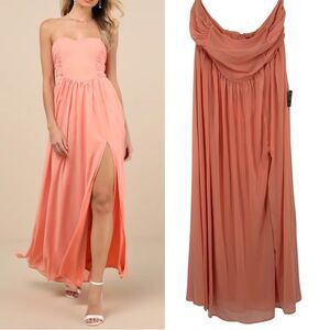 Lulus Strapless Ruched Maxi Dress Size 2X Plus Peach Pink Basque Waist
